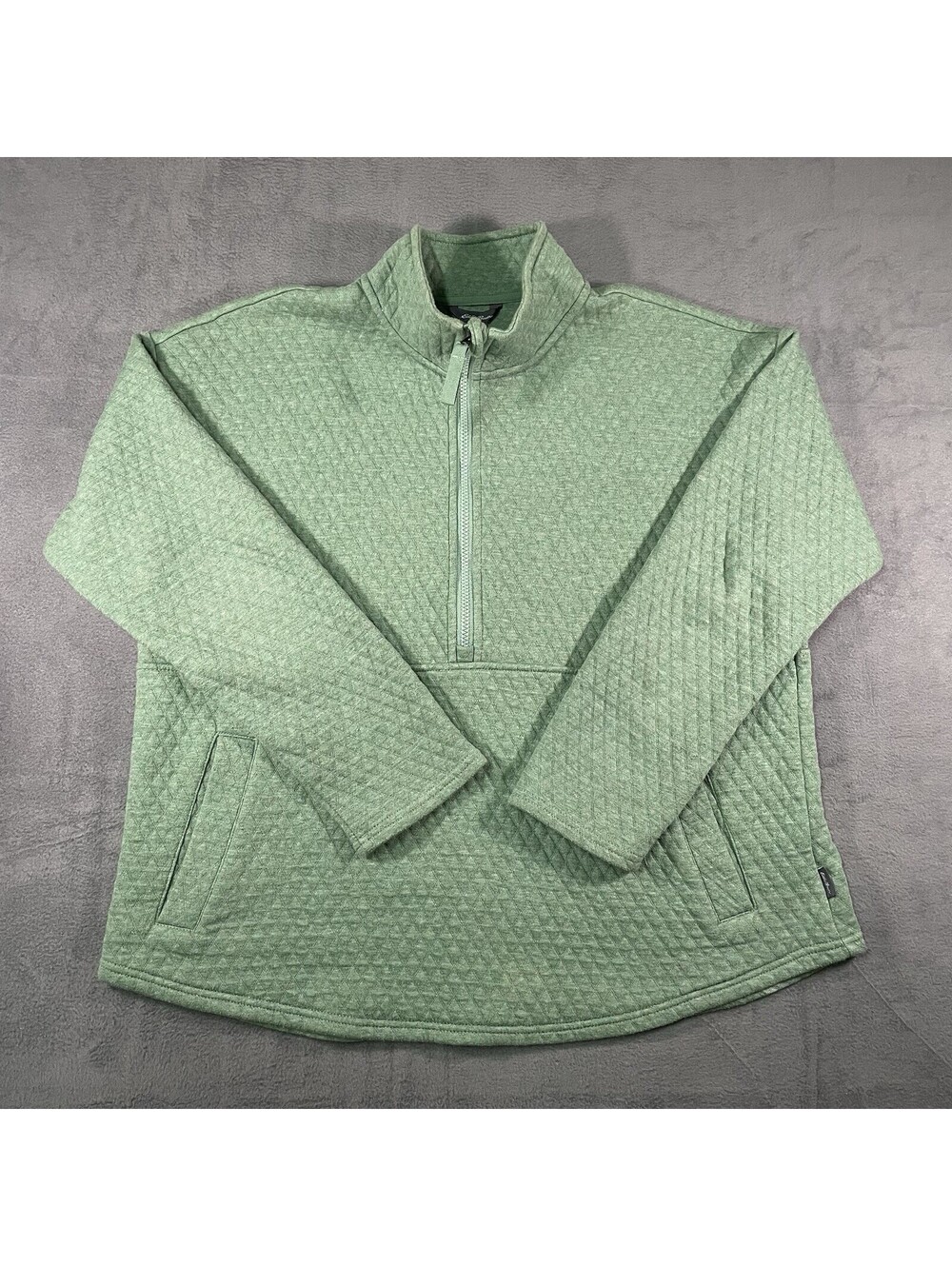 Eddie Bauer Quilted Sweatshirt Womens XL Half Zip Pullover Heathered Green Top